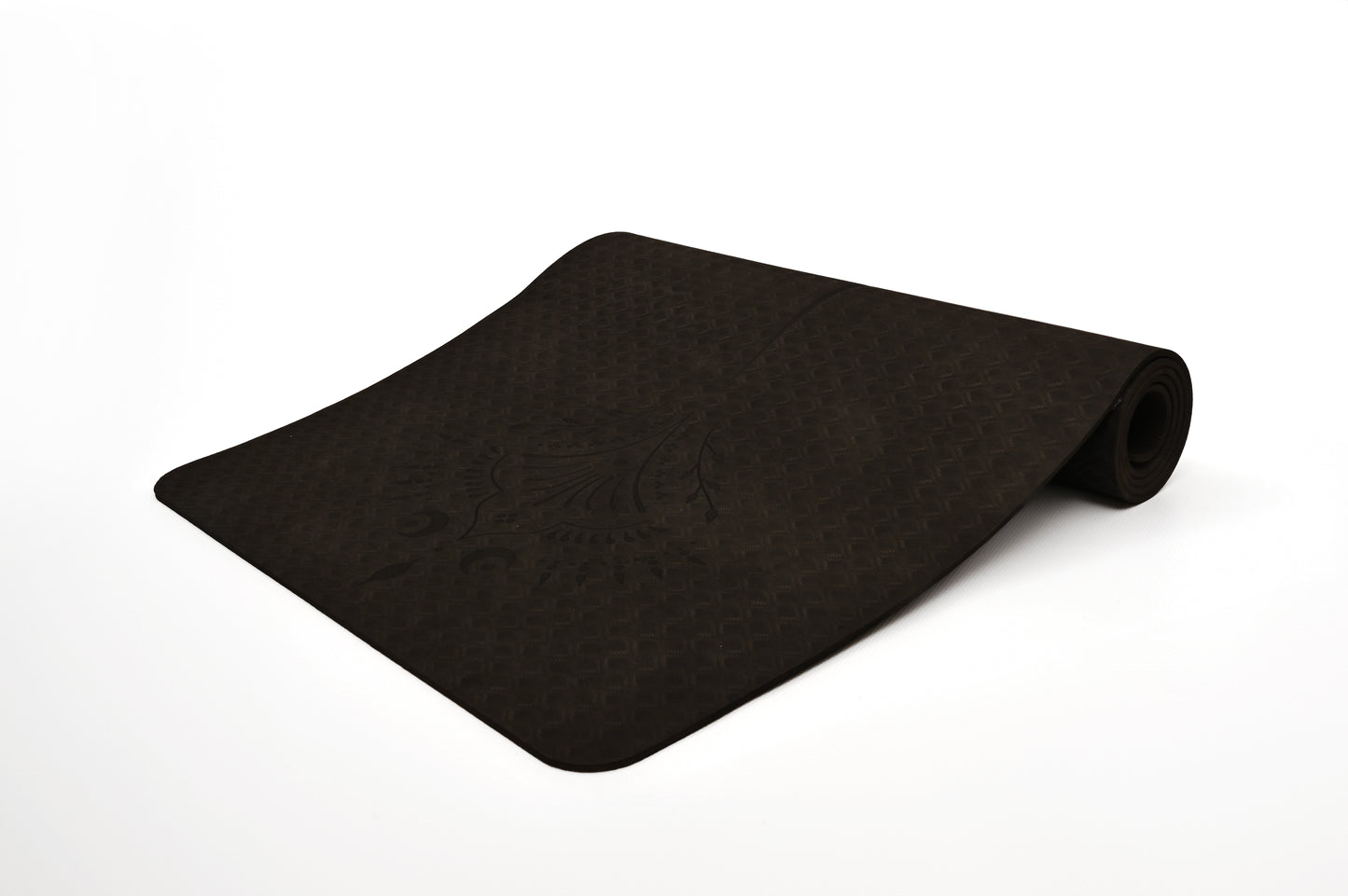 π Black VEDA TIMELESS Yoga Mat | Laser-Engraved Alignment Guide | Celestial & Sacred Symbols π