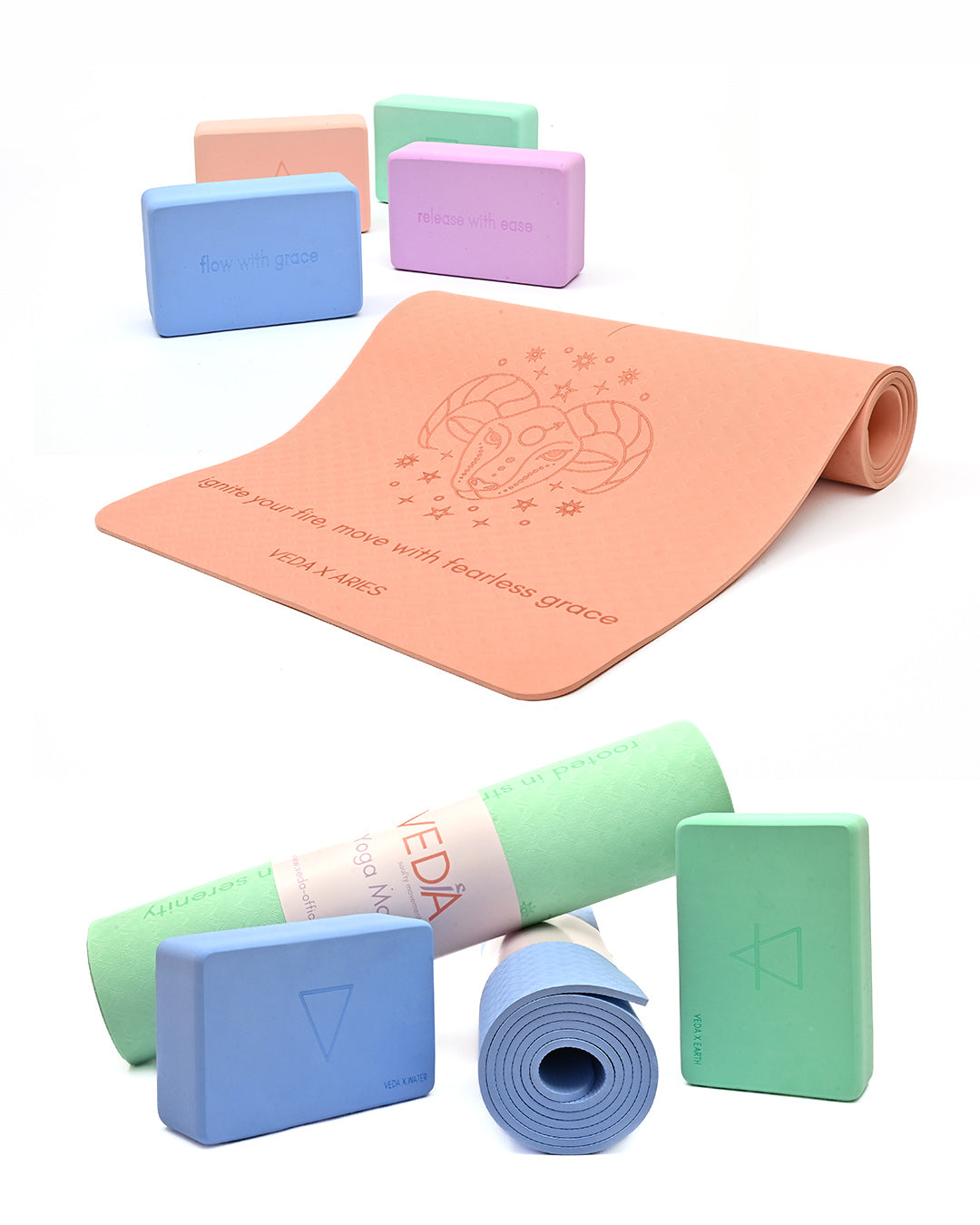 VEDA ร ARIES Yoga Mat ๐ | Fire Ritual for Power & Action | Eco Non-Slip + Free Strap