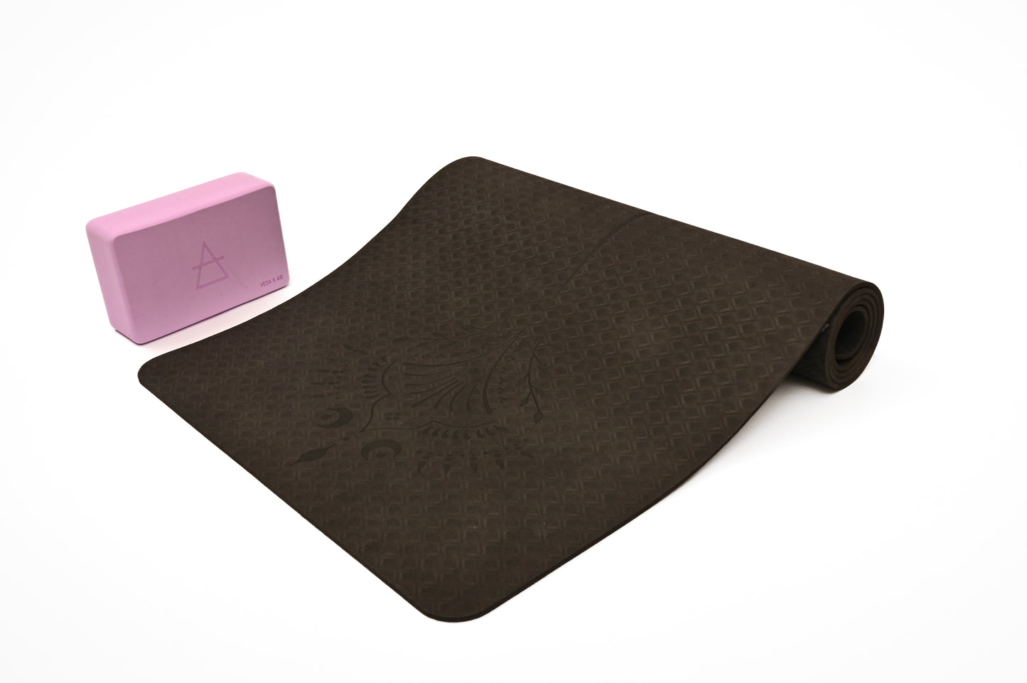 π Black VEDA TIMELESS Yoga Mat | Laser-Engraved Alignment Guide | Celestial & Sacred Symbols π