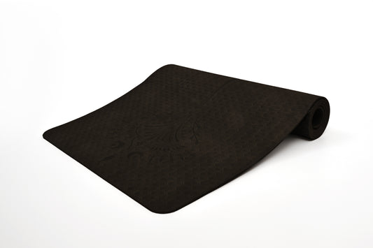 🌙 Black VEDA TIMELESS Yoga Mat | Laser-Engraved Alignment Guide | Celestial & Sacred Symbols 🌙