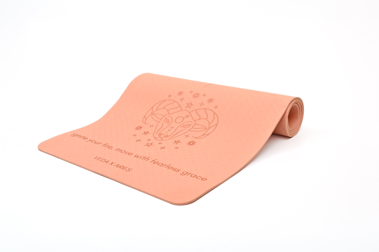 VEDA × ARIES Yoga Mat 🜂 | Fire Ritual for Power & Action | Eco Non-Slip + Free Strap