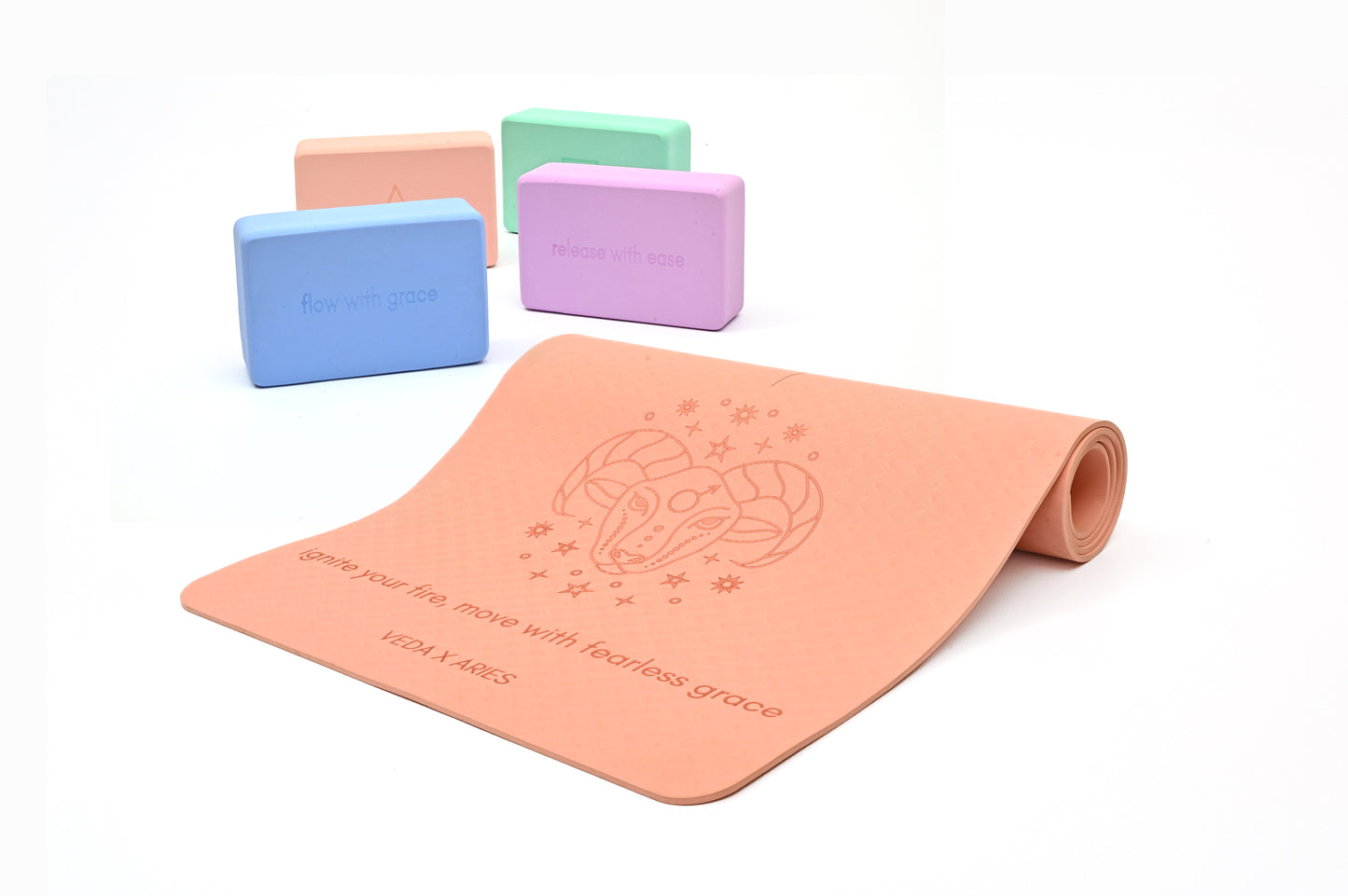 VEDA × ARIES Yoga Mat 🜂 | Fire Ritual for Power & Action | Eco Non-Slip + Free Strap