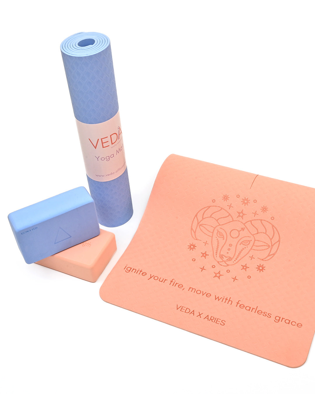 VEDA × ARIES Yoga Mat 🜂 | Fire Ritual for Power & Action | Eco Non-Slip + Free Strap